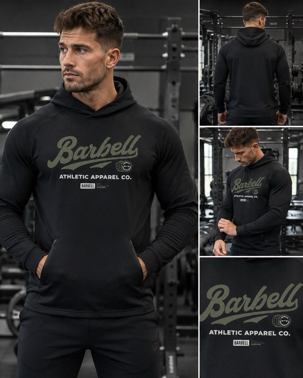 Barbell Apparel Stealth Hoodie Mens S Black Pullover Performance Graphic Logo